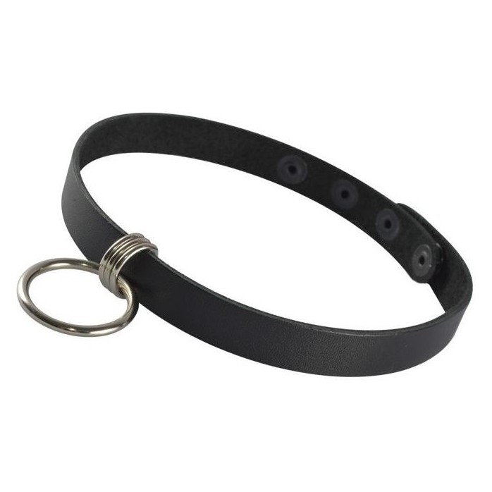 Черный кожаный чокер с подвесным колечком - BDSM accessories