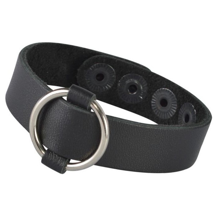 Черный кожаный браслет с колечком - BDSM accessories