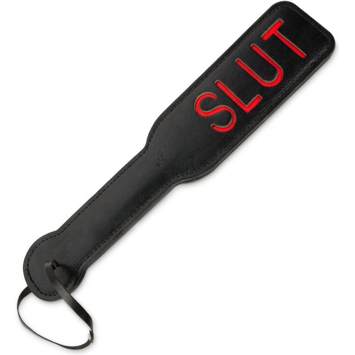 Черная шлёпалка с надписью Slut - 31,5 см