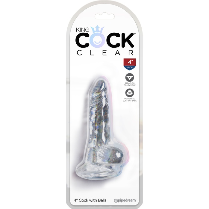Прозрачный фаллоимитатор King Cock Clear 4 Cock with Balls - 12,7 см - King Cock Clear. Фотография 5.