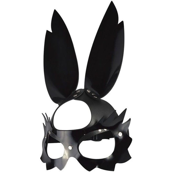 Черная лаковая кожаная маска Зайка с длинными ушками - BDSM accessories