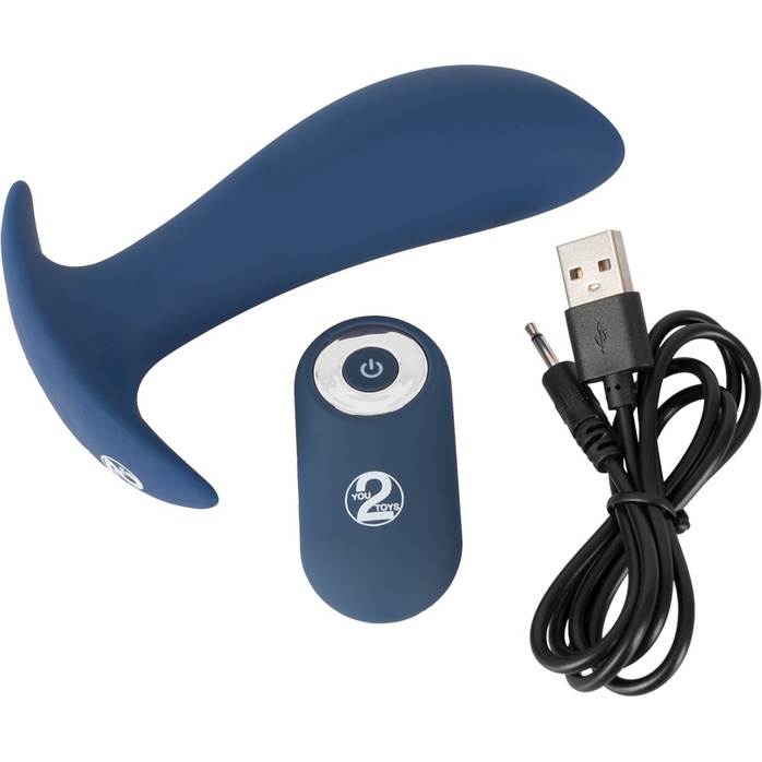 Синяя анальная втулка с вибрацией Vibrating Butt Plug - 12 см - You2Toys. Фотография 8.