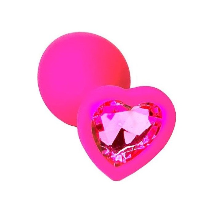 Розовая анальная пробка из силикона с розовым кристаллом в форме сердца - 8,8 см - Kanikule anal plugs