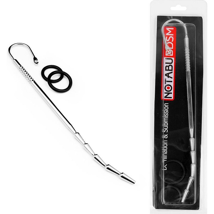 Стимулятор уретры с изогнутым кончиком и 2 фиксирующими кольцами - NOTABU. Фотография 2.