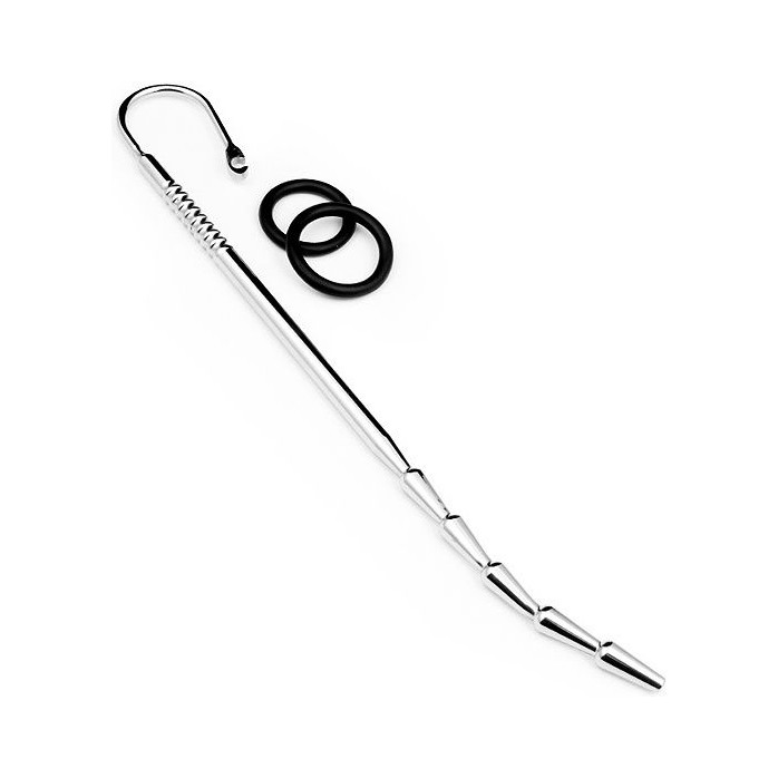 Стимулятор уретры с изогнутым кончиком и 2 фиксирующими кольцами - NOTABU