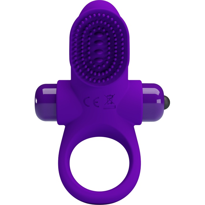 Фиолетовое эрекционное виброкольцо в клиторальной щеточкой Vibrant Penis Ring II - Pretty Love. Фотография 2.