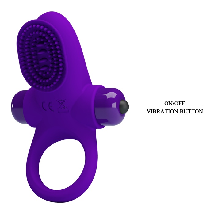 Фиолетовое эрекционное виброкольцо в клиторальной щеточкой Vibrant Penis Ring II - Pretty Love. Фотография 6.