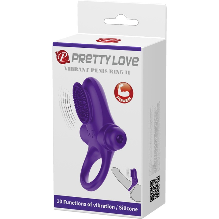 Фиолетовое эрекционное виброкольцо в клиторальной щеточкой Vibrant Penis Ring II - Pretty Love. Фотография 8.