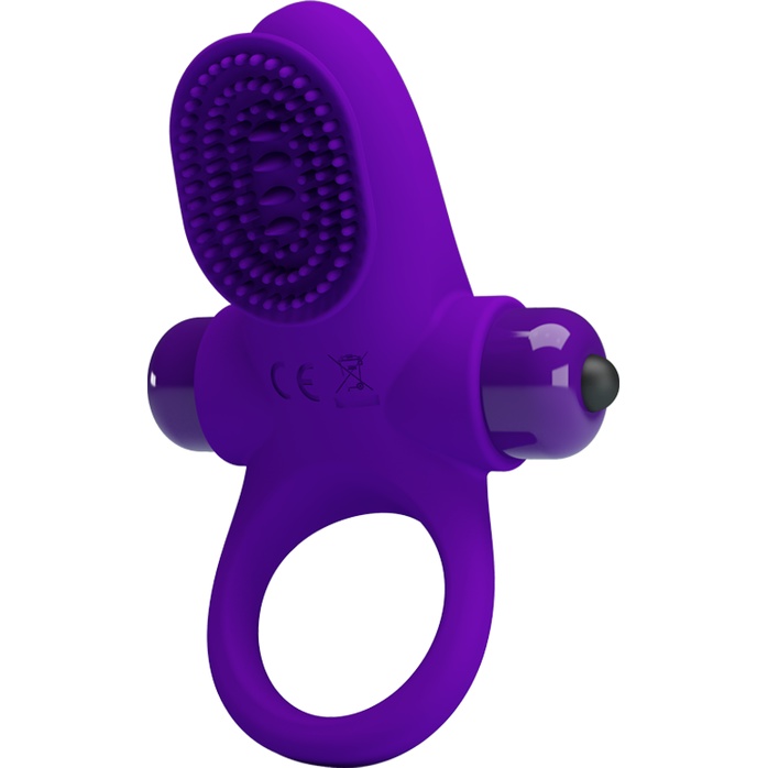 Фиолетовое эрекционное виброкольцо в клиторальной щеточкой Vibrant Penis Ring II - Pretty Love