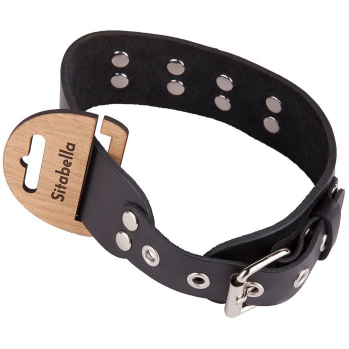 Черный кожаный ошейник с кольцом и клепками - BDSM accessories. Фотография 3.