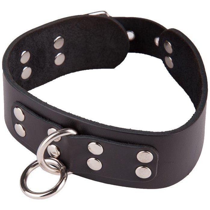 Черный кожаный ошейник с кольцом и клепками - BDSM accessories. Фотография 7.