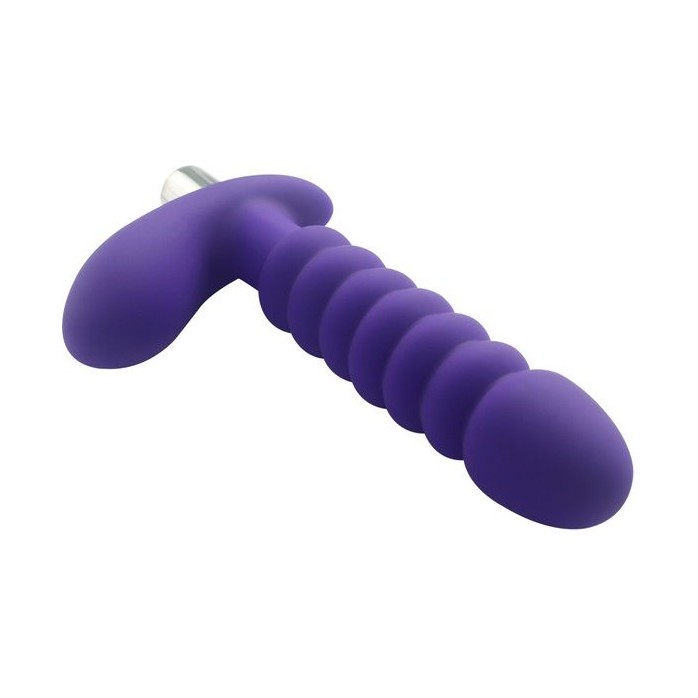 Фиолетовый анальный рельефный вибростимулятор - 17 см. Фотография 2.