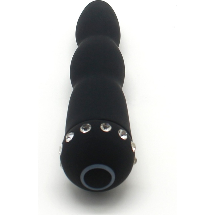 Черный вибратор WAVY WAND со стразами - 14 см. Фотография 4.