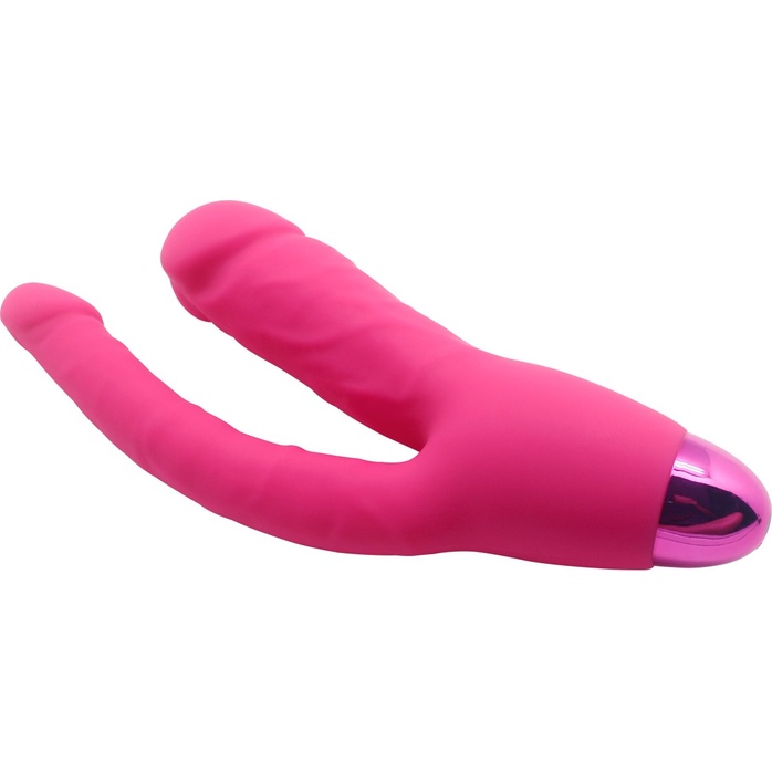 Розовый двойной вибратор INDULGENCE Rechargeable Insatiable Desire - 21 см. Фотография 3.