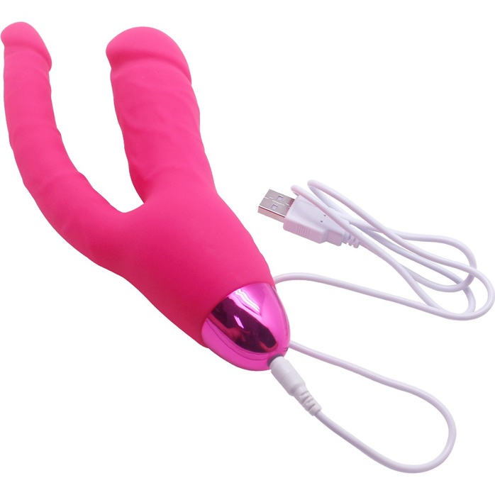 Розовый двойной вибратор INDULGENCE Rechargeable Insatiable Desire - 21 см. Фотография 5.