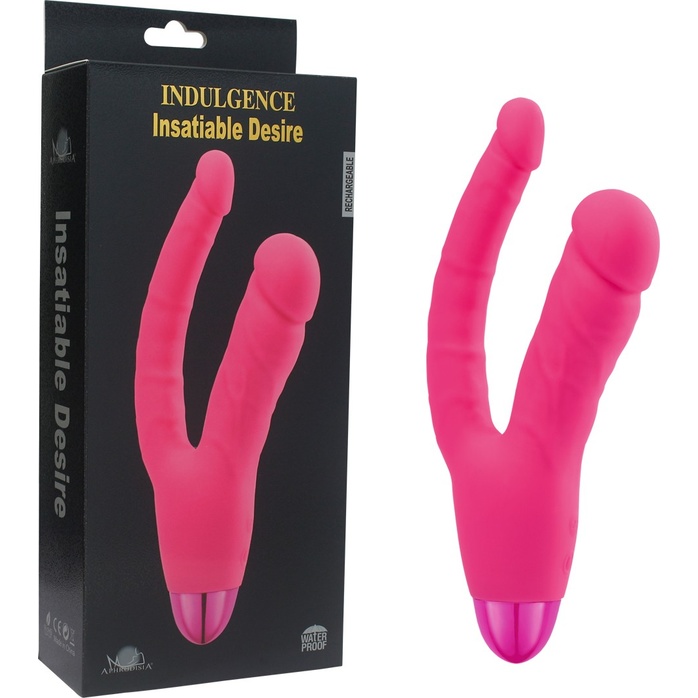 Розовый двойной вибратор INDULGENCE Rechargeable Insatiable Desire - 21 см. Фотография 6.