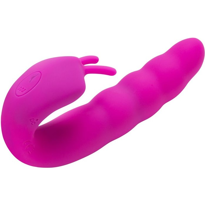 Розовый вибратор Ribbed Dual Stimulator with Rolling Ball - 17 см. Фотография 2.