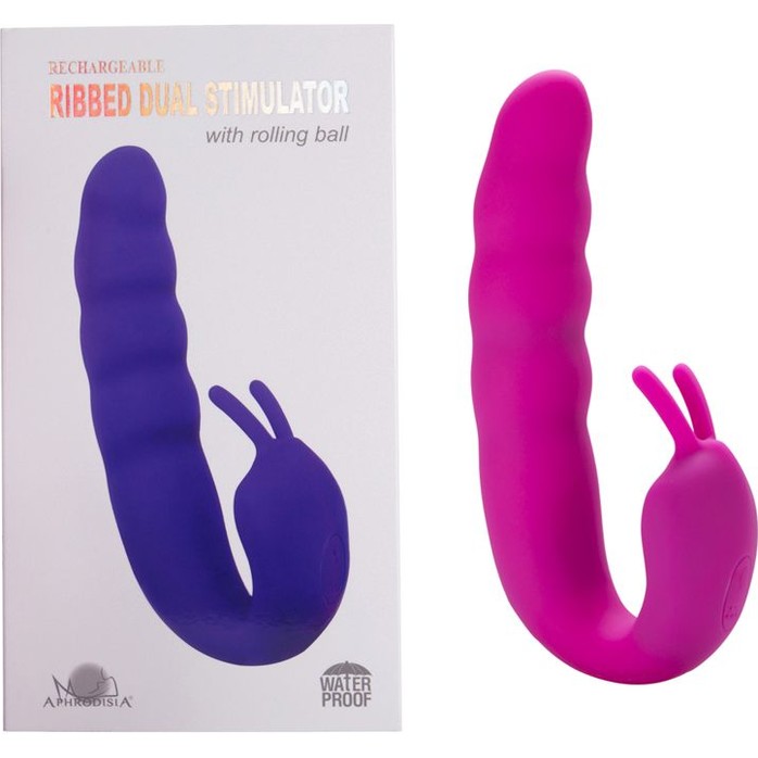 Розовый вибратор Ribbed Dual Stimulator with Rolling Ball - 17 см. Фотография 3.