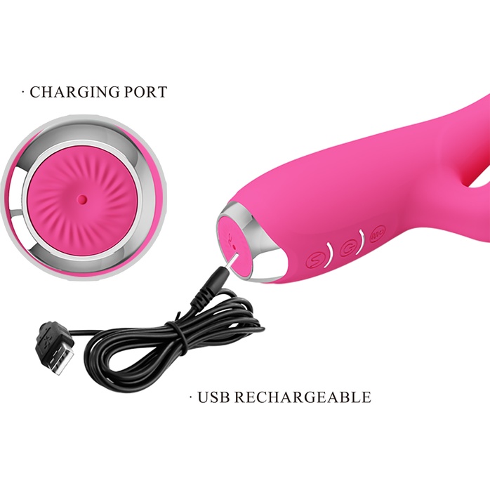 Розовый вибромассажер-кролик Rachel с имитацией оральных ласк - 19,9 см - Pretty Love. Фотография 7.