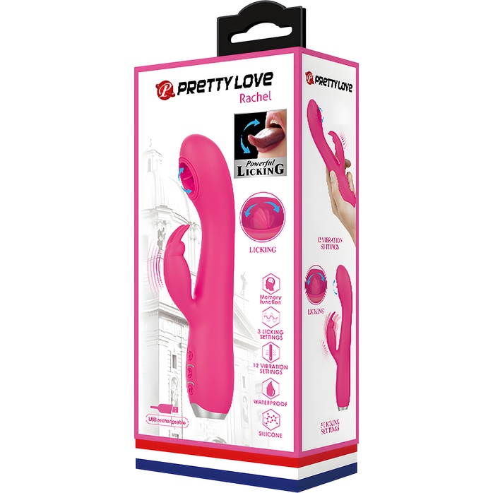 Розовый вибромассажер-кролик Rachel с имитацией оральных ласк - 19,9 см - Pretty Love. Фотография 8.