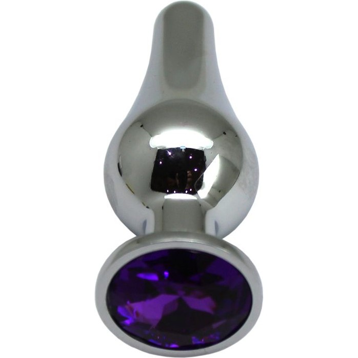 Серебристая анальная пробка с фиолетовым кристаллом - 9,4 см