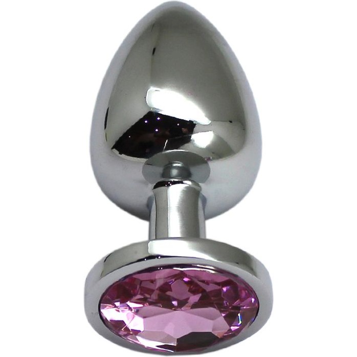Серебристая анальная пробка с розовым кристаллом - 9 см