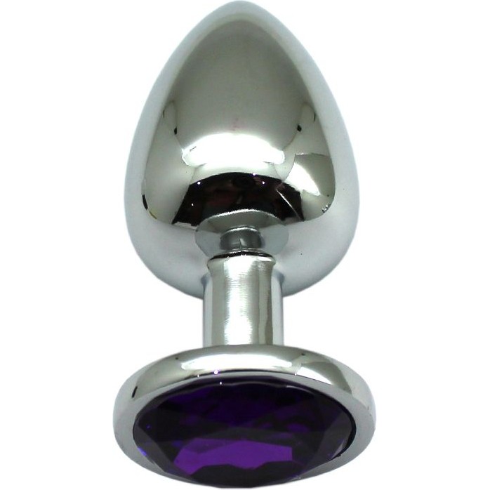 Серебристая анальная пробка с фиолетовым кристаллом - 9 см