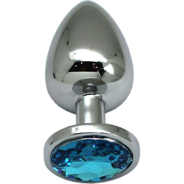 Серебристая анальная пробка с голубым кристаллом - 9 см