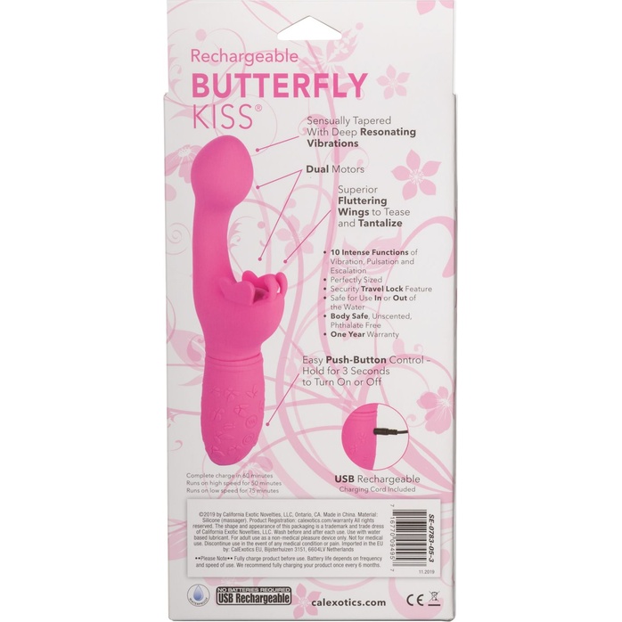Розовый вибратор-кролик Rechargeable Butterfly Kiss. Фотография 10.