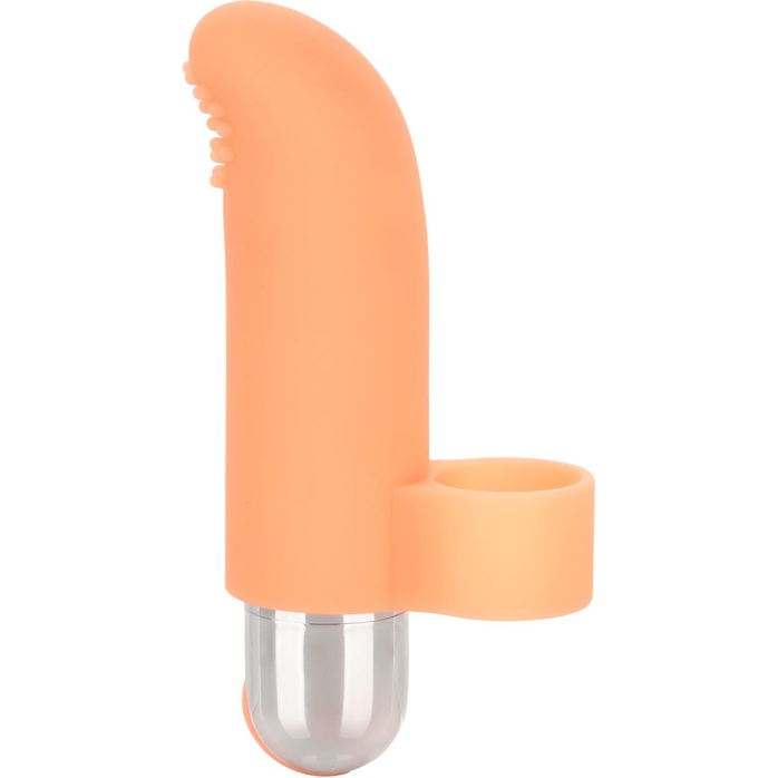 Оранжевая пулька-насадка на палец Finger Tickler - 8,25 см - Intimate Play. Фотография 2.