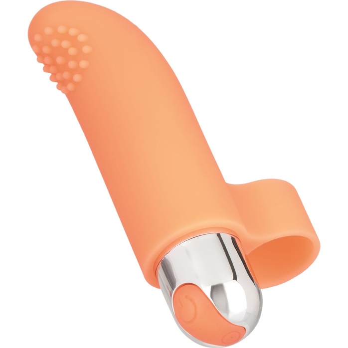Оранжевая пулька-насадка на палец Finger Tickler - 8,25 см - Intimate Play. Фотография 4.