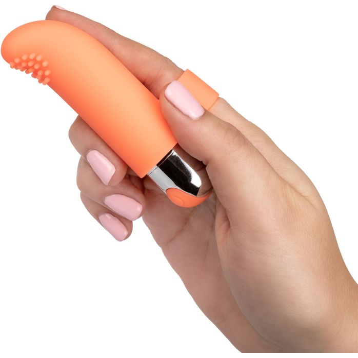 Оранжевая пулька-насадка на палец Finger Tickler - 8,25 см - Intimate Play. Фотография 5.
