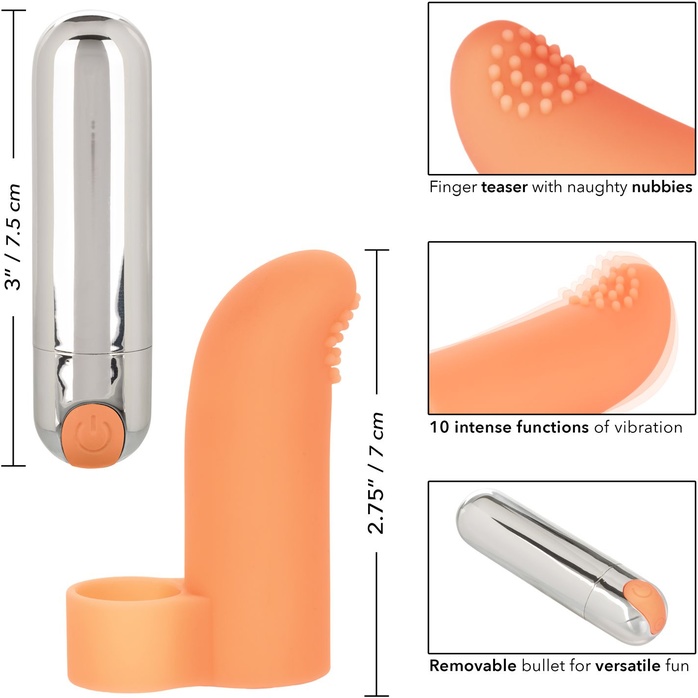 Оранжевая пулька-насадка на палец Finger Tickler - 8,25 см - Intimate Play. Фотография 7.