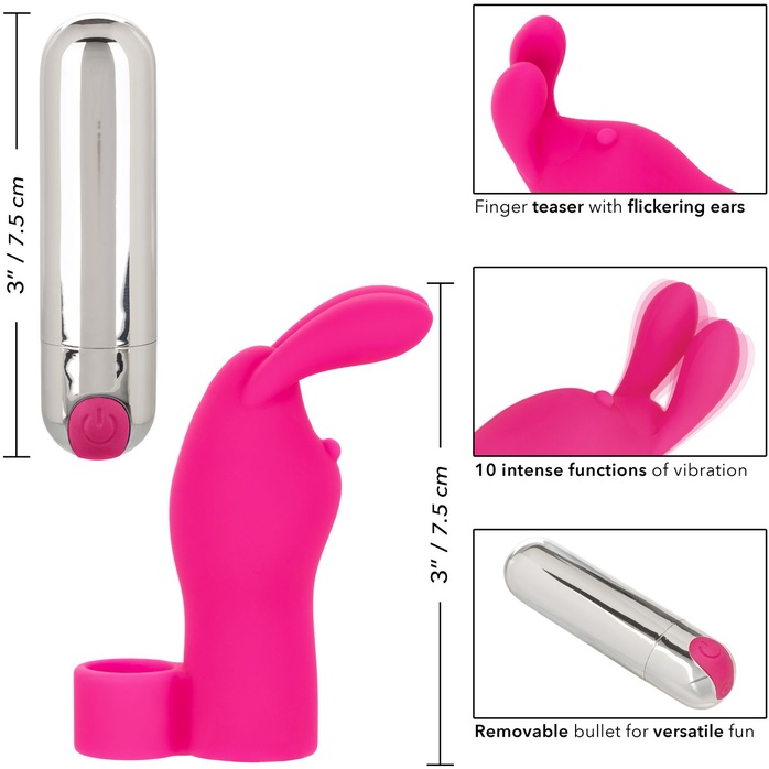 Розовая пулька-насадка на палец Finger Bunny - 8,25 см - Intimate Play. Фотография 7.