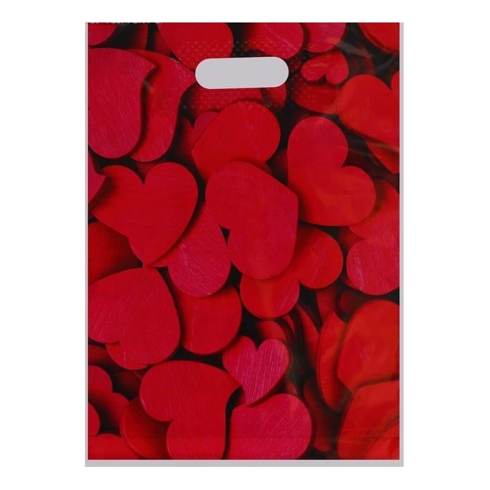 Полиэтиленовый пакет с красными сердечками - 31 х 40 см