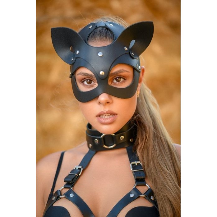 Эффектная кожаная маска кошки с ушками - Lady s Arsenal Black. Фотография 3.