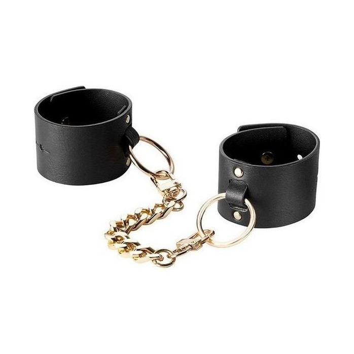 Черные наручники Wide Cuffs на цепочке. Фотография 2.