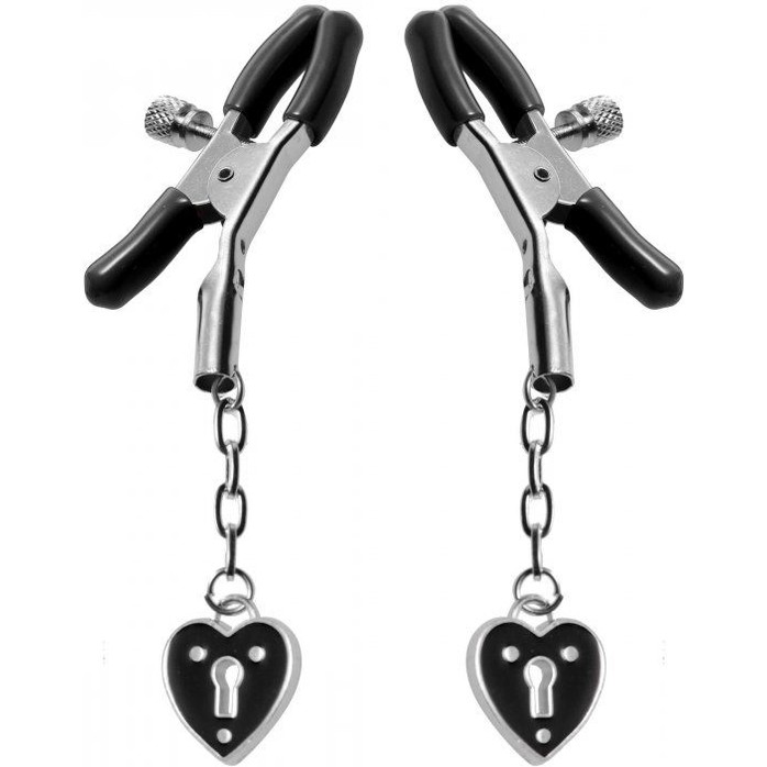 Зажимы на соски с подвесками-замками Charmed Heart Padlock Nipple Clamps - Master Series