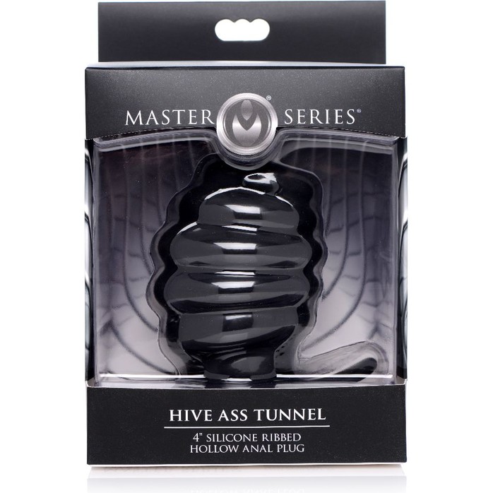Большая черная анальная пробка Hive Ass Tunnel Silicone Ribbed Hollow Anal Plug Large - 9,65 см - Master Series. Фотография 3.