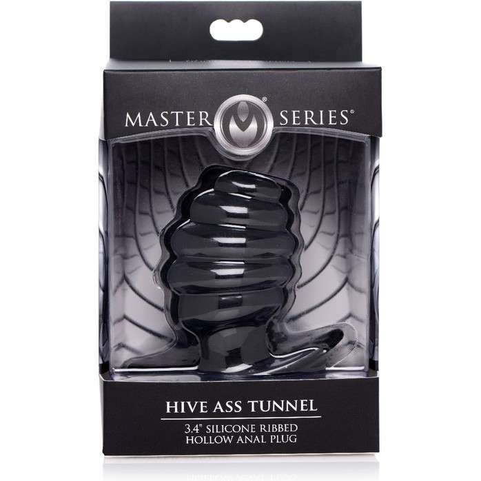 Средняя черная анальная пробка Hive Ass Tunnel Silicone Ribbed Hollow Anal Plug Medium - 8,13 см - Master Series. Фотография 2.