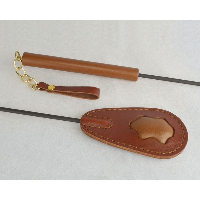 Коричневый стек с кожаным шлепком и рукоятью - 65 см - BDSM accessories