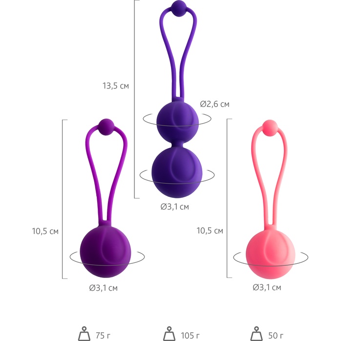 Набор из 3 вагинальных шариков BLOOM разного цвета - L EROINA. Фотография 2.
