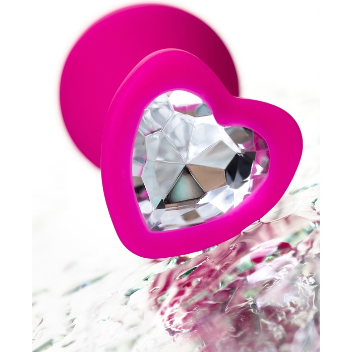 Розовая анальная втулка Diamond Heart с прозрачным кристаллом - 8 см - ToDo. Фотография 9.