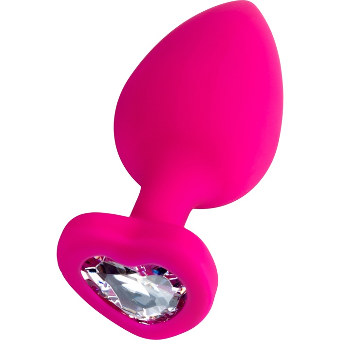 Розовая анальная втулка Diamond Heart с прозрачным кристаллом - 9,5 см - ToDo