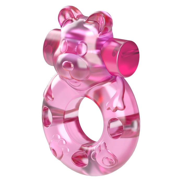 Розовое эрекционное виброкольцо на пенис Pink Bear. Фотография 2.