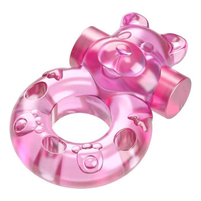 Розовое эрекционное виброкольцо на пенис Pink Bear. Фотография 3.