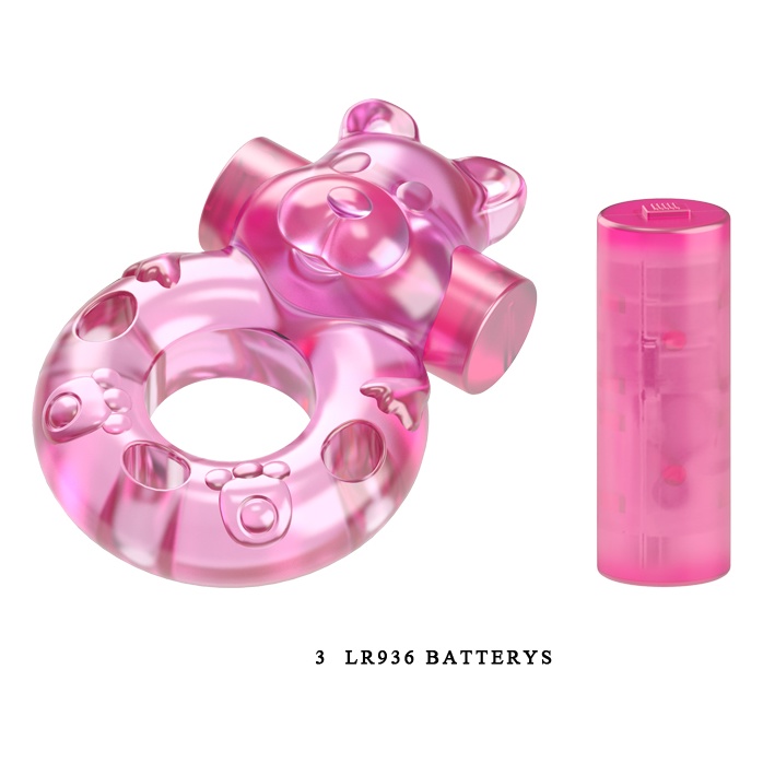 Розовое эрекционное виброкольцо на пенис Pink Bear. Фотография 6.