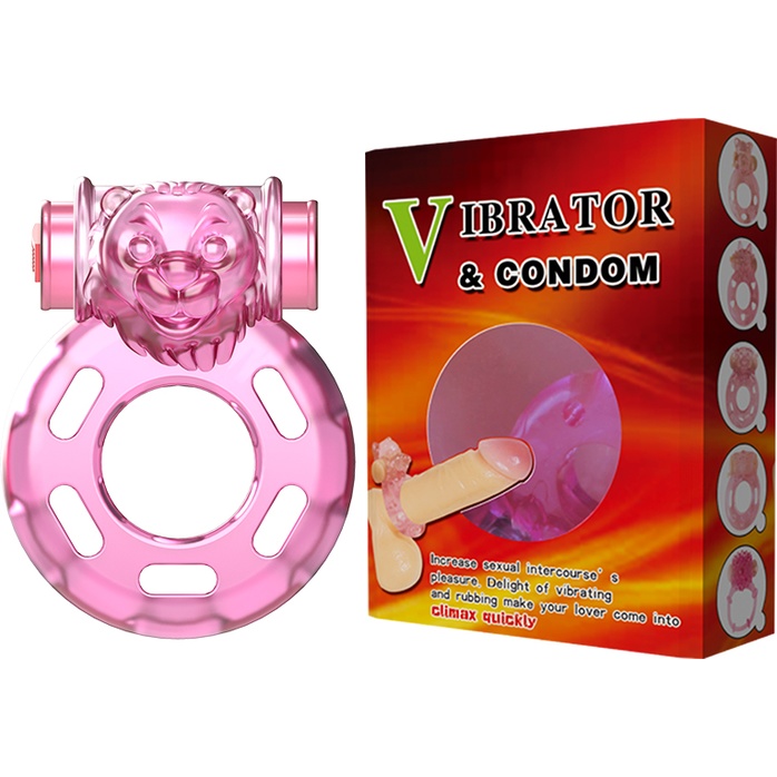 Розовое эрекционное кольцо с вибрацией Pink Bear. Фотография 7.