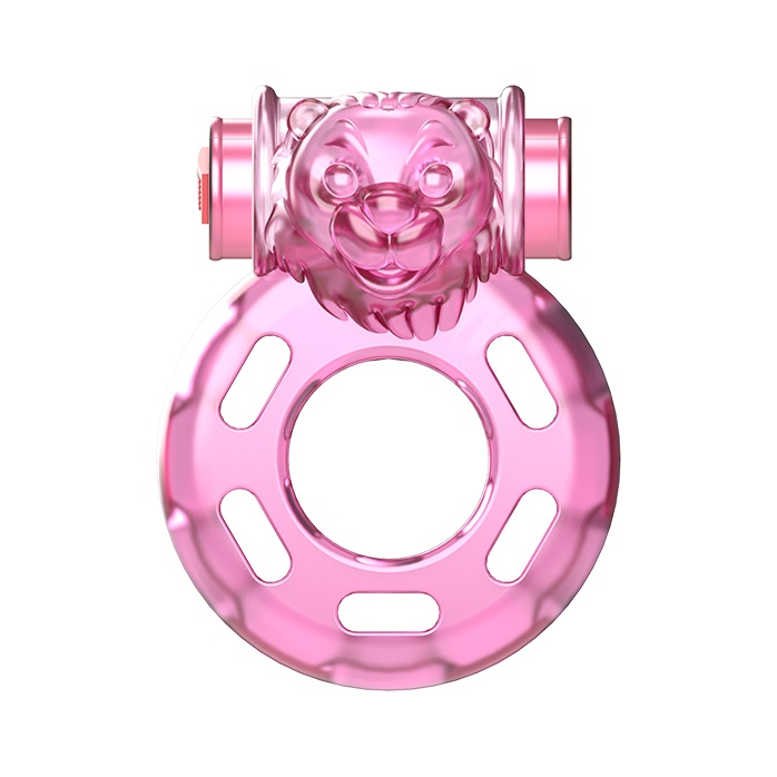 Розовое эрекционное виброкольцо Pink Bear