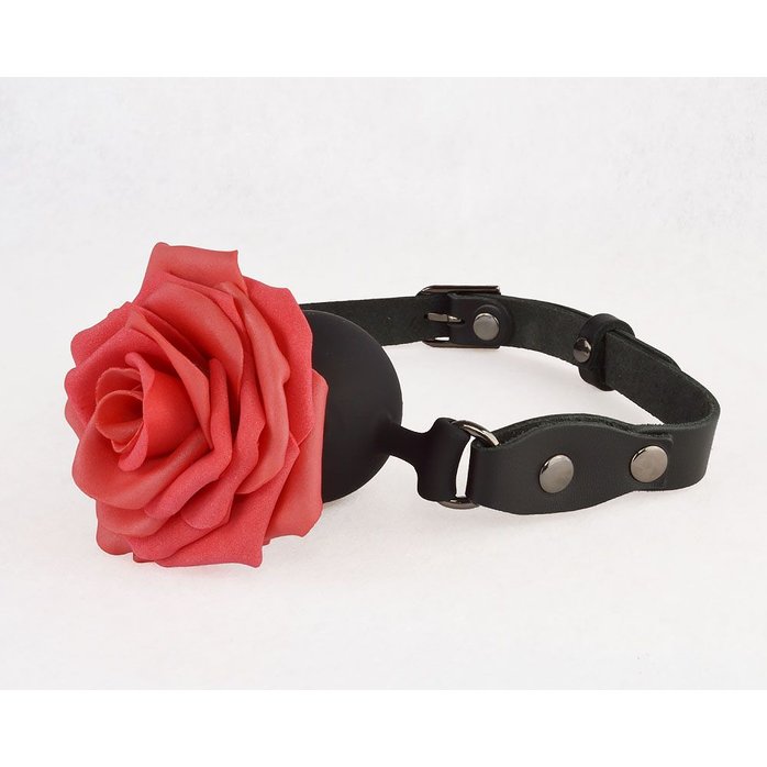 Черный кляп-шар с розой - BDSM accessories. Фотография 3.